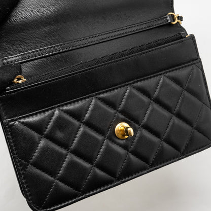 CHANEL Pearl Crush Wallet on Chain Lambskin Black  (Microchip)