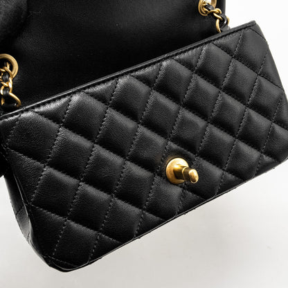 Chanel 24k Pearl Crush Mini Rectangular Flap Bag Shiny Lambskin Black  (microchip)