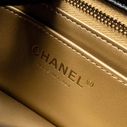 Chanel 24k Pearl Crush Mini Rectangular Flap Bag Shiny Lambskin Black  (microchip)