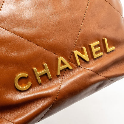 Chanel Mini 22 Bag Shiny Calfskin Dark Beige  (microchip)
