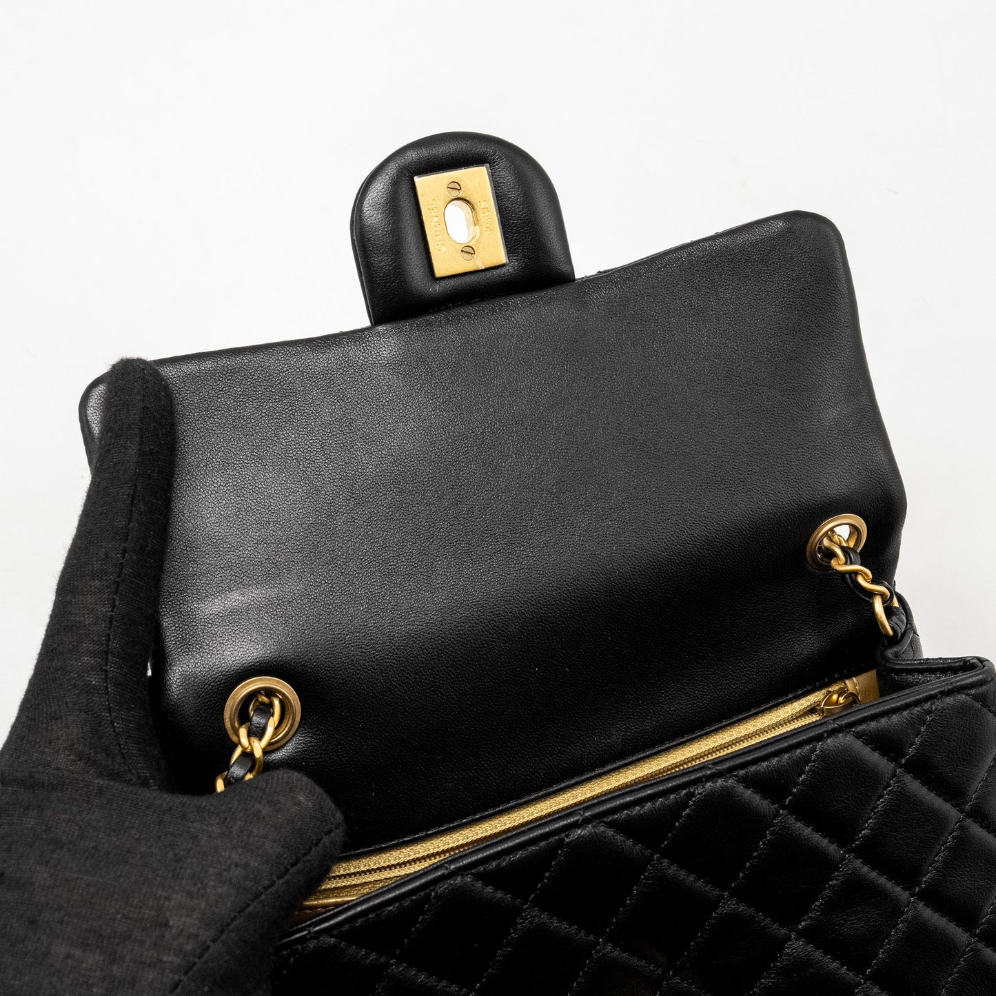 Chanel Pearl Crush Mini Rectangular Flap Bag Lambskin BLACK  (Microchip)