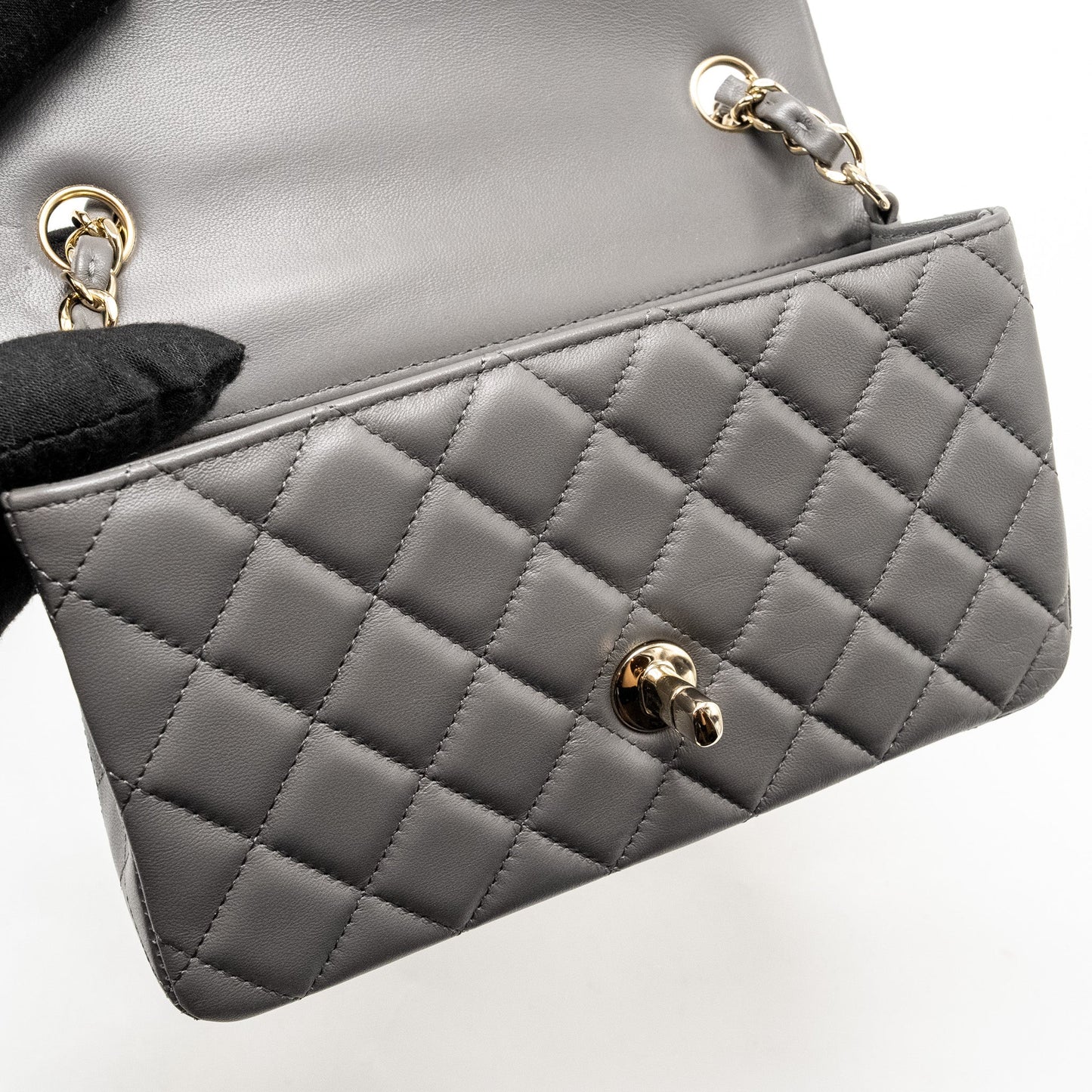Chanel Mini Rectangular Flap Bag Lambskin Grey L (microchip)