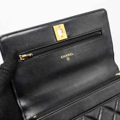 CHANEL 23A Lion Charms Wallet On Chain Lambskin Black  (microchip)