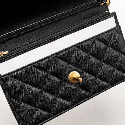 Chanel Camellia Wallet on chain Caviar Black  (Microchip)