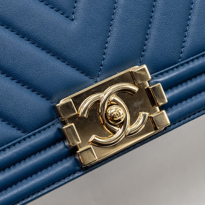 Chanel Medium Chevron Boy Bag Calfskin Blue