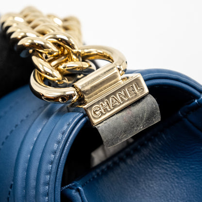 Chanel Medium Chevron Boy Bag Calfskin Blue