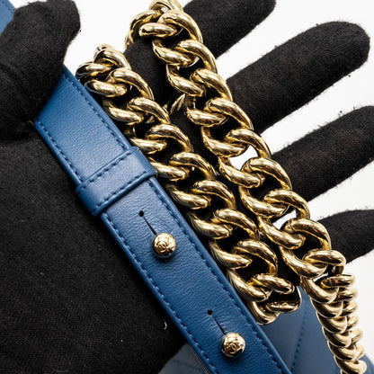 Chanel Medium Chevron Boy Bag Calfskin Blue