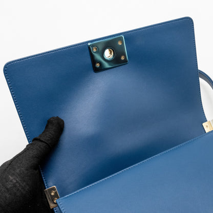 Chanel Medium Chevron Boy Bag Calfskin Blue