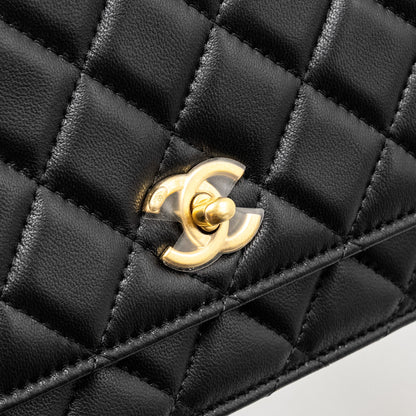 Chanel Pearl Crush Wallet On Chain Lambskin Black  (Microchip)