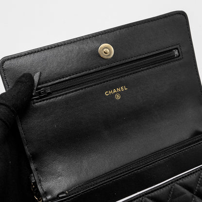 Chanel Pearl Chain Wallet On Chain Lambskin Black L(microchip)