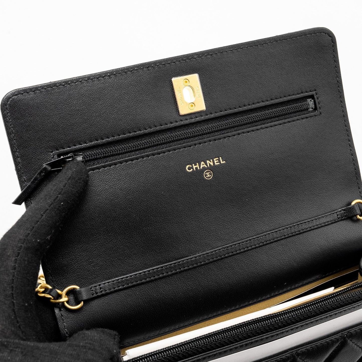 Chanel Pearl Crush Wallet On Chain Lambskin Black  (Microchip)