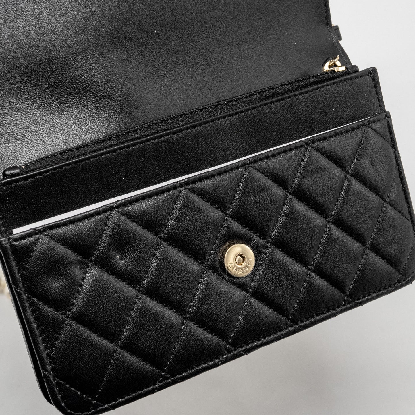 Chanel Pearl Chain Wallet On Chain Lambskin Black L(microchip)