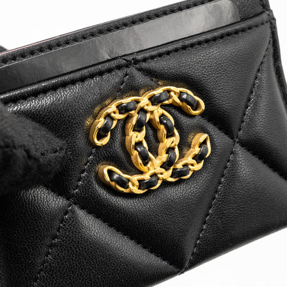 Chanel 19 Card Holder Lambskin Black  (Microchip)