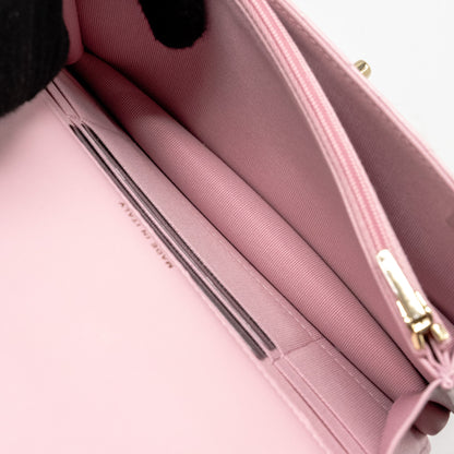 Chanel Pearl Detailed Top Handel Wallet On Chain Lambskin Pink L (Microchip)