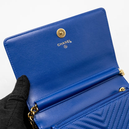 Chanel Boy Clutch with Chain  Chervon Lambskin Blue