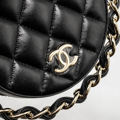 Chanel 22C Round Clutch With Chain Lambskin Black