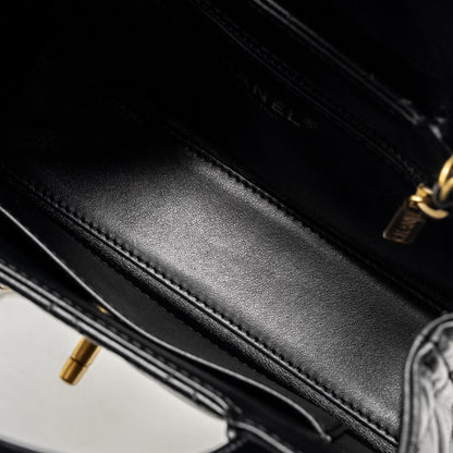 Chanel mini kelly shopping tote bag calfskin black  (microchip)