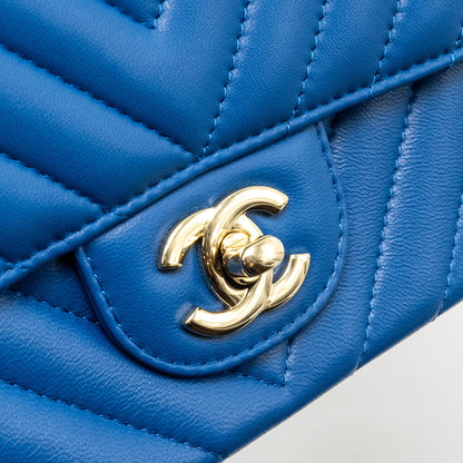 Chanel Mini Rectangular Flap Bag Chevron Lambskin Blue L