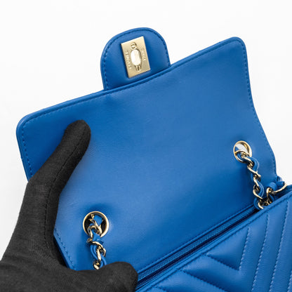 Chanel Mini Rectangular Flap Bag Chevron Lambskin Blue L