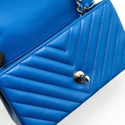Chanel Mini Rectangular Flap Bag Chevron Lambskin Blue L