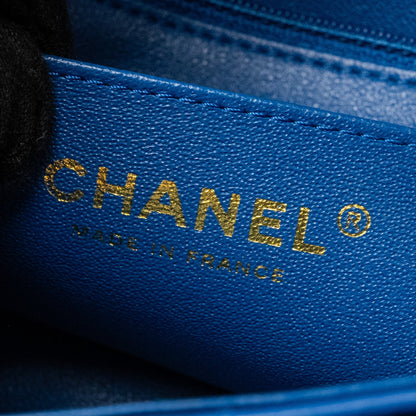 Chanel Mini Rectangular Flap Bag Chevron Lambskin Blue L