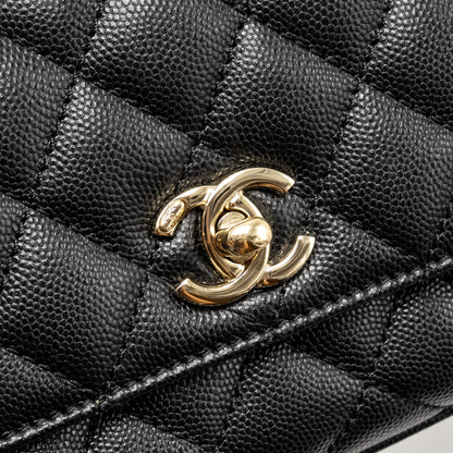 CHANEL Mini Coco Handle Caviar Black L (Microchip)