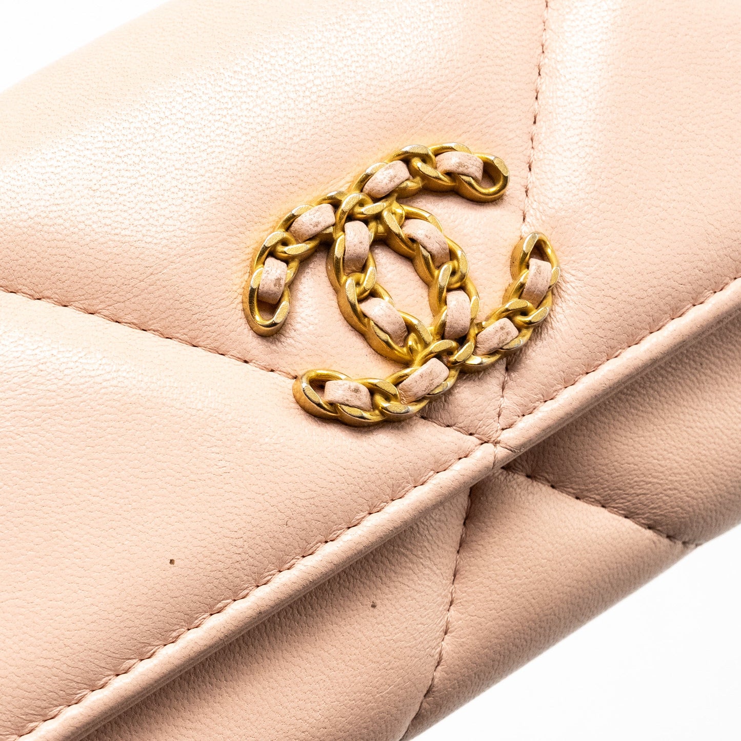 Chanel 19 Long Flap Wallet Lambskin Pink  (Microchip)