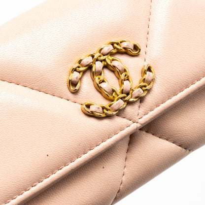 Chanel 19 Long Flap Wallet Lambskin Pink  (Microchip)