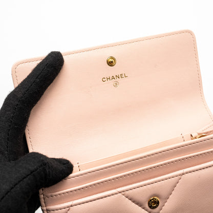 Chanel 19 Long Flap Wallet Lambskin Pink  (Microchip)
