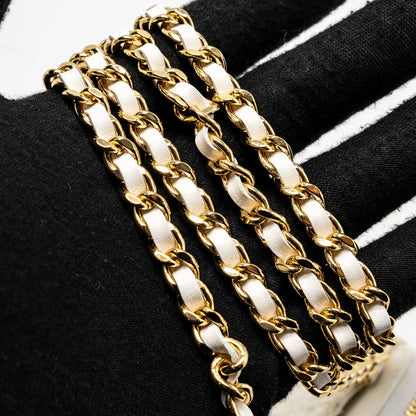 Chanel Mini Bow Card Holder With Chain Tweed White L (Microchip)