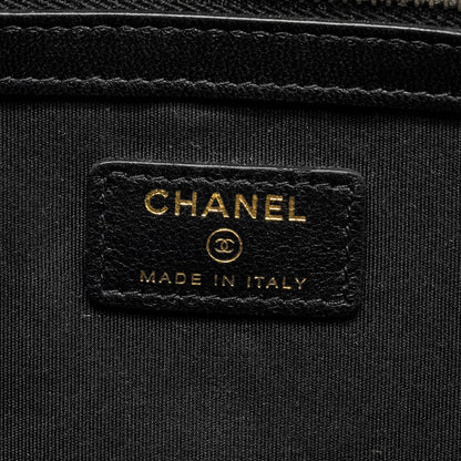Chanel Letter Logo Clutch Bag Tweed PVC/Lambskin Black L