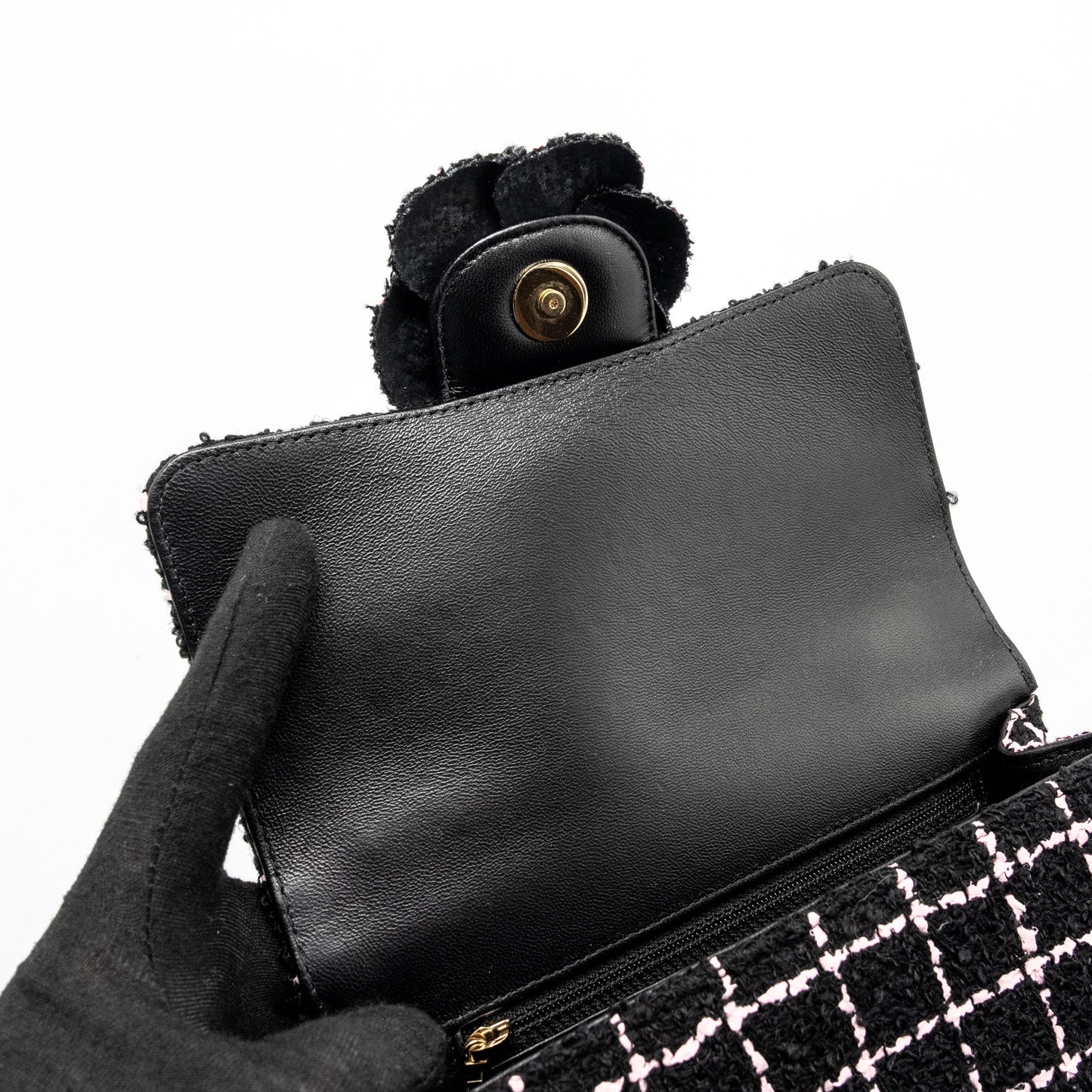 Chanel 23K Flower Bomb Mini Rectangular Flap Bag Tweed Black/Pink L (Microchip)
