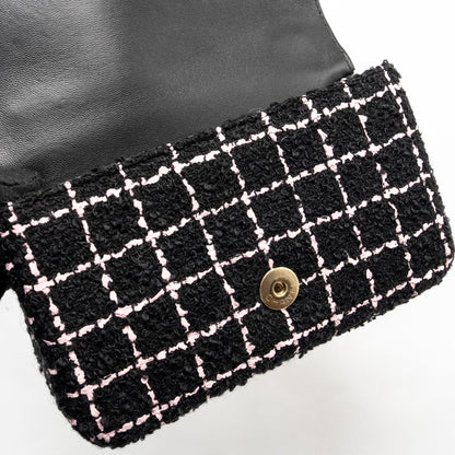 Chanel 23K Flower Bomb Mini Rectangular Flap Bag Tweed Black/Pink L (Microchip)