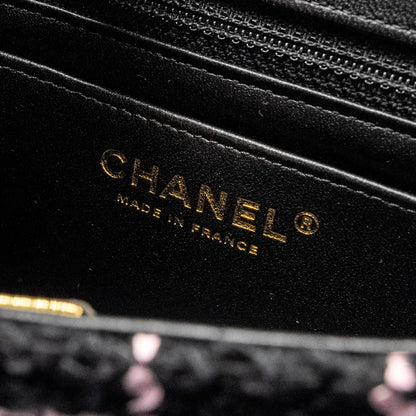 Chanel 23K Flower Bomb Mini Rectangular Flap Bag Tweed Black/Pink L (Microchip)
