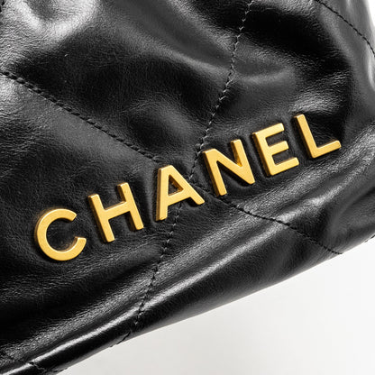 Chanel Mini 22 Bag Calfskin Black  (Microchip)