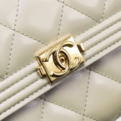 Chanel Boy Long Wallet Patent Iridescent Light Grey L