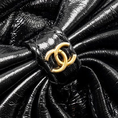 Chanel 24A Bowknot Clutch With Chain patent Crumpled Lambskin/Shiny Lambskin Black  (microchip)