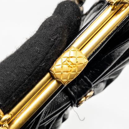 Chanel 24A Bowknot Clutch With Chain patent Crumpled Lambskin/Shiny Lambskin Black  (microchip)