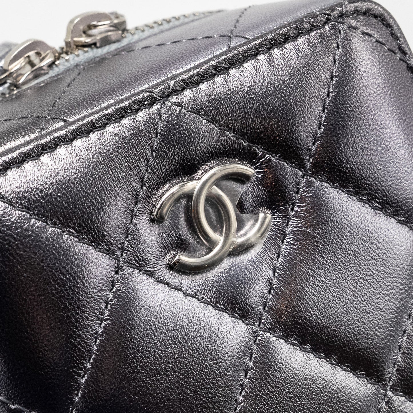 Chanel Mini Quilted Vanity With Giant Chain Lambskin Metallic Grey