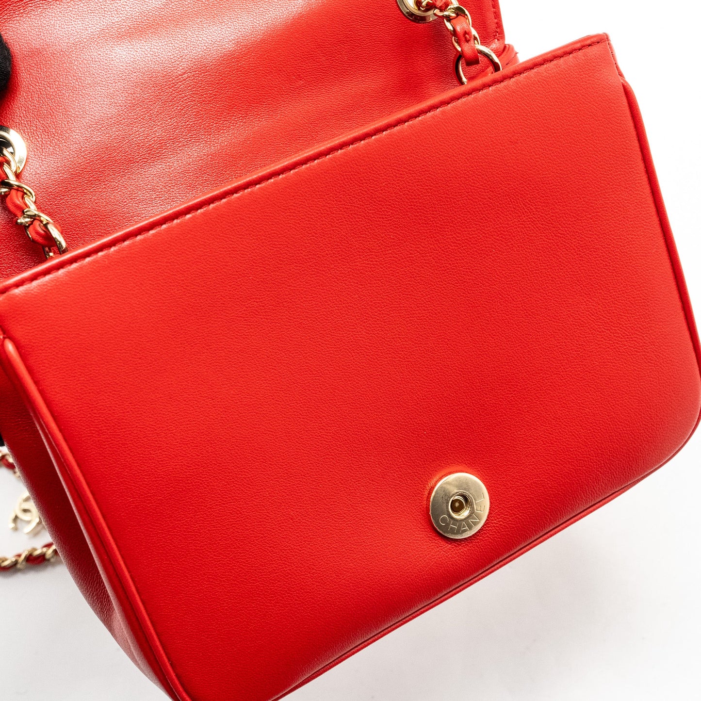 Chanel Mania Flap Bag Lambskin Red L