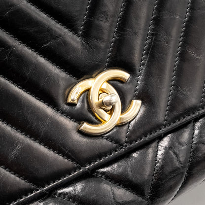 Chanel Medium Coco Handle Chevron Calfskin Black
