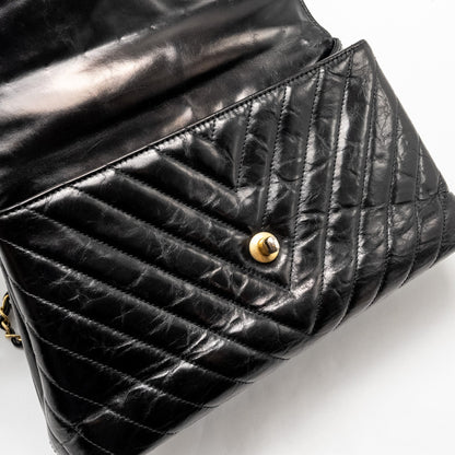 Chanel Medium Coco Handle Chevron Calfskin Black