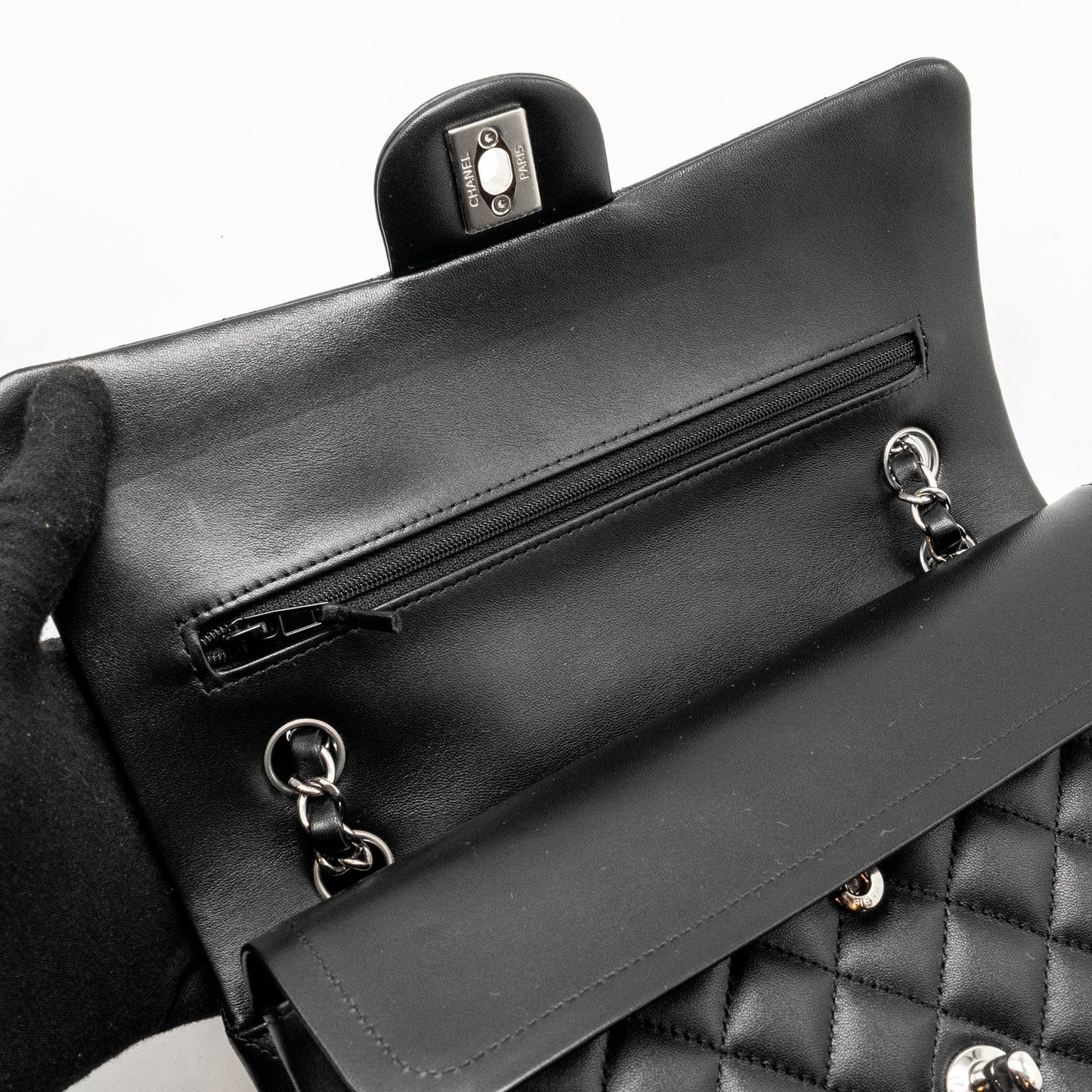 Chanel Medium Classic Double Flap Bag Lambskin Black  (microchip)