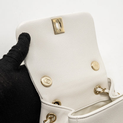 Chanel 23K Triple Pocket Mini Backpack Caviar White L (Microchip)