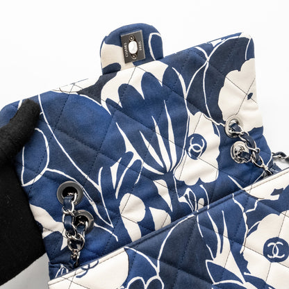 Chanel Medium Limited Edition Flora Printed Classic Flap Bag Silk Blue/WHITE  (Microchip)