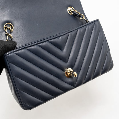 Chanel Mini Rectangular Flap Bag Chevron Lambskin Navy L