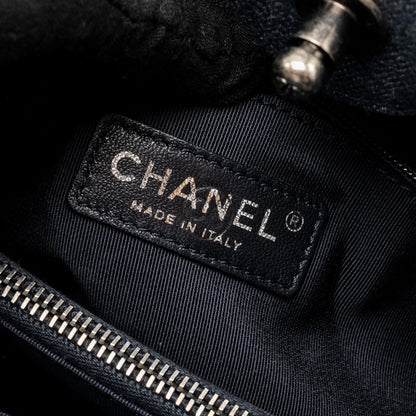 Chanel 15P Boy Chevron Shopping Tote Bag Denim/ Lambskin Blue Ruthenium Hardware