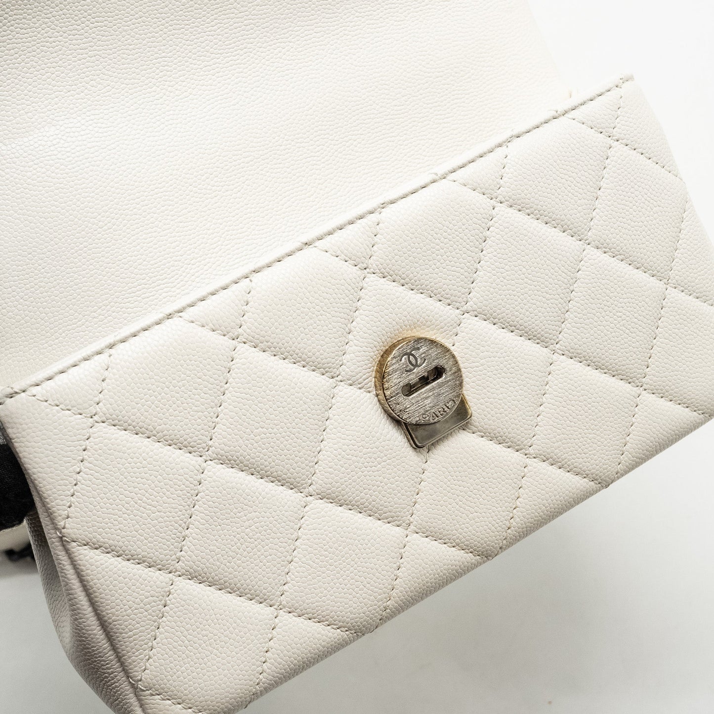 Chanel My Everything Mini Flap Bag Quilted Caviar White Black Hardware
