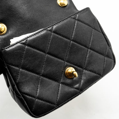 Chanel 23c Round Handle Mini Square Flap Bag Lambskin Black  (microchip)