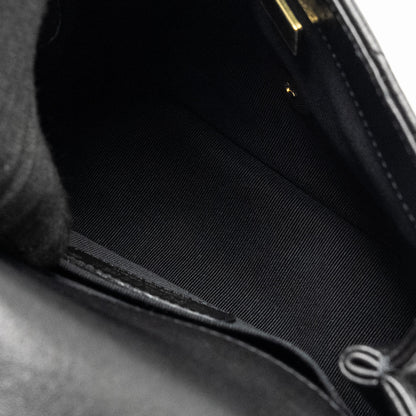 Chanel 23c Round Handle Mini Square Flap Bag Lambskin Black  (microchip)